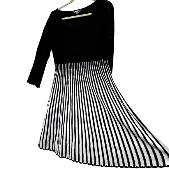 Roz & Ali Knit Sweater Dress L Black White A Line Fit Flare Lightweight - Picture 1 of 6
